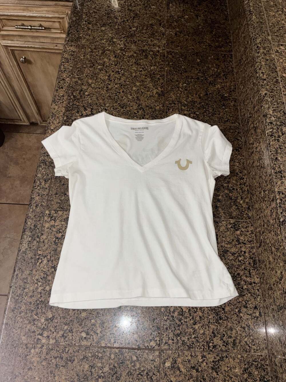 True Religion Women's V-Neck T-Shirt White Size Medium